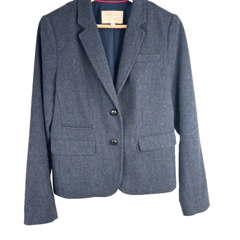 Banana Republic Wool Herringbone Blazer 10 Charcoal Academia Classic Twee Preppy